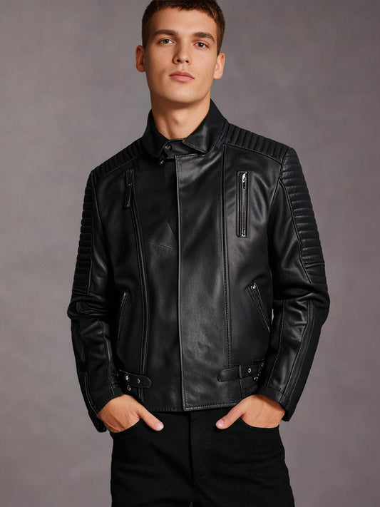 Dresser Men's Classic Black Leather Jacket / მამაკაცის ტყავის ჟაკეტი