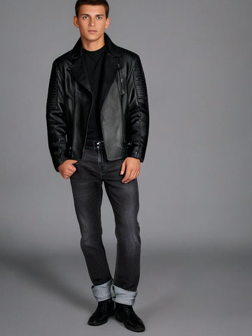 Dresser Men's Classic Black Leather Jacket / მამაკაცის ტყავის ჟაკეტი